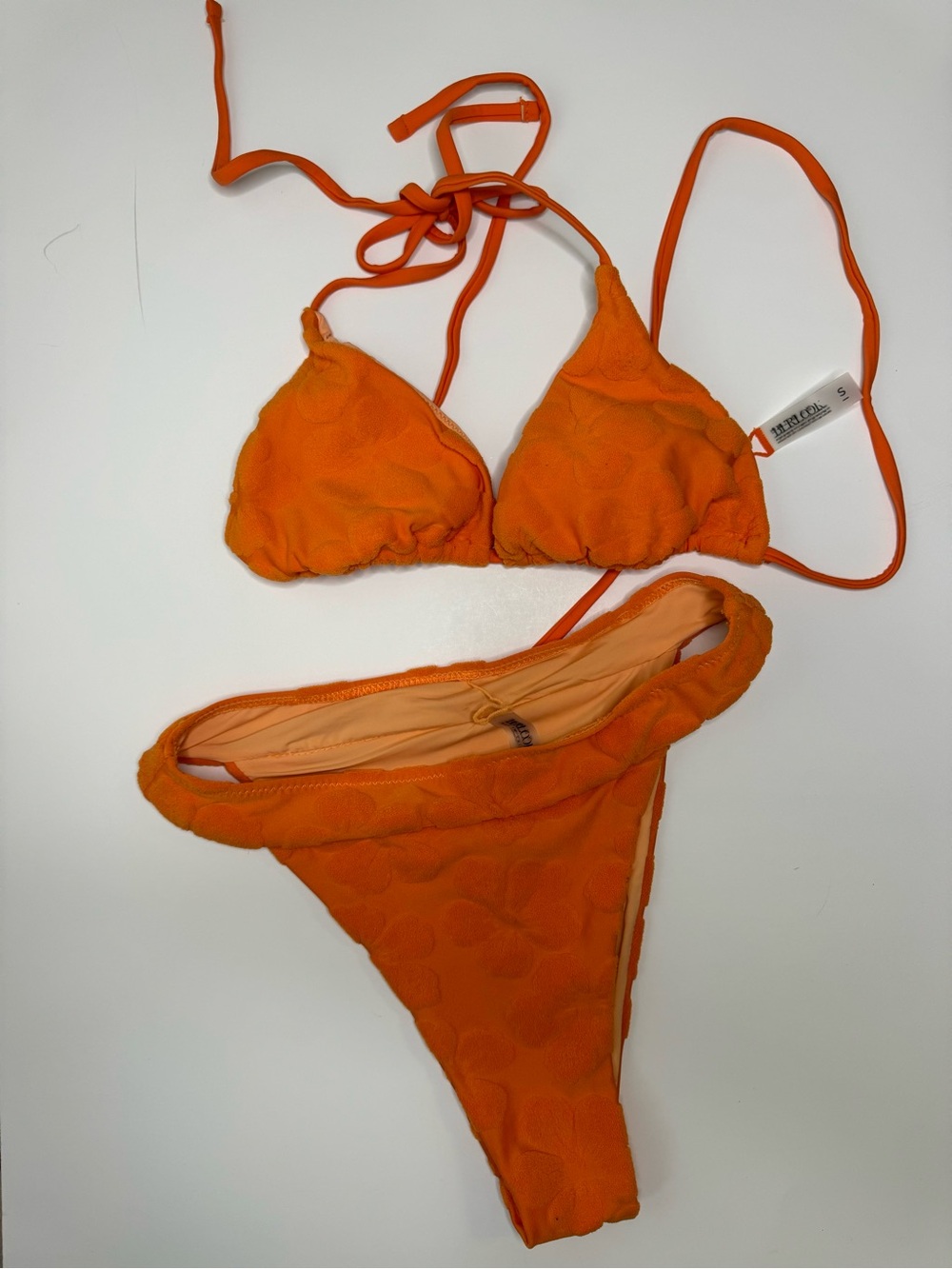Textured Orange Triangle Bikini Set - Women Swim